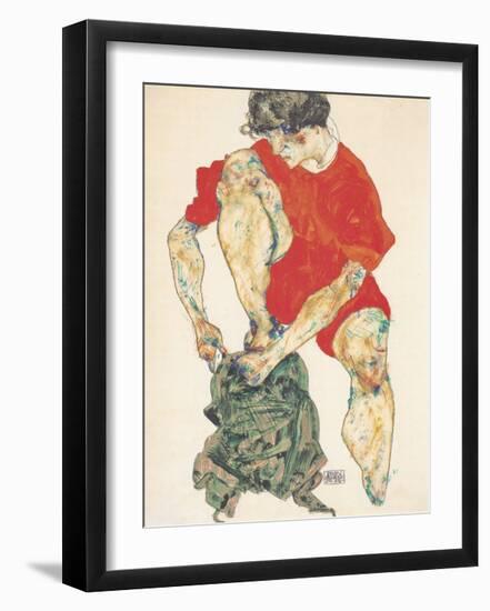 Female Model in Bright Red Jacket and Pants, 1914-Egon Schiele-Framed Premium Giclee Print