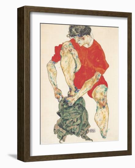 Female Model in Bright Red Jacket and Pants, 1914-Egon Schiele-Framed Premium Giclee Print