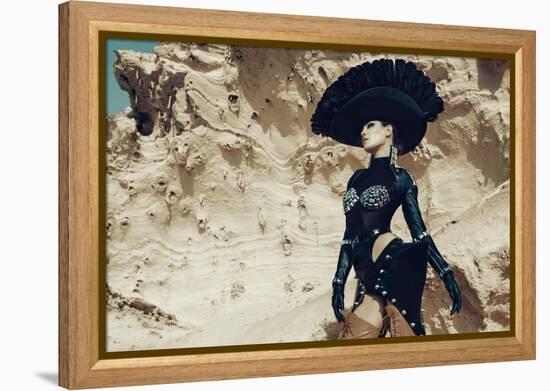 Female Model Wearing Black with Feathers-Luis Beltran-Framed Premier Image Canvas