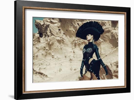 Female Model Wearing Black with Feathers-Luis Beltran-Framed Photographic Print