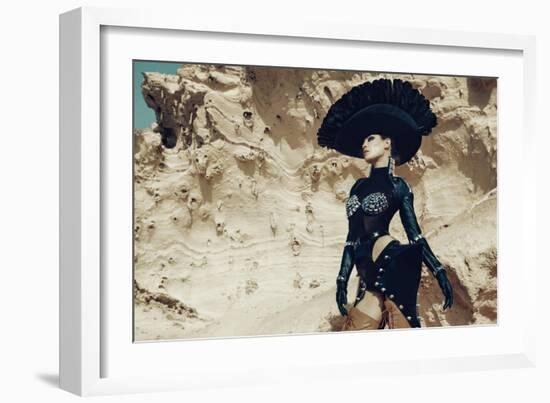 Female Model Wearing Black with Feathers-Luis Beltran-Framed Photographic Print