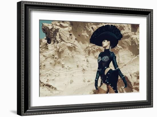 Female Model Wearing Black with Feathers-Luis Beltran-Framed Photographic Print