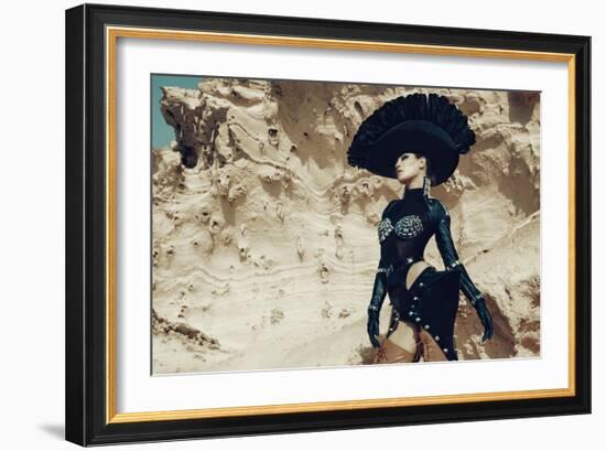 Female Model Wearing Black with Feathers-Luis Beltran-Framed Photographic Print