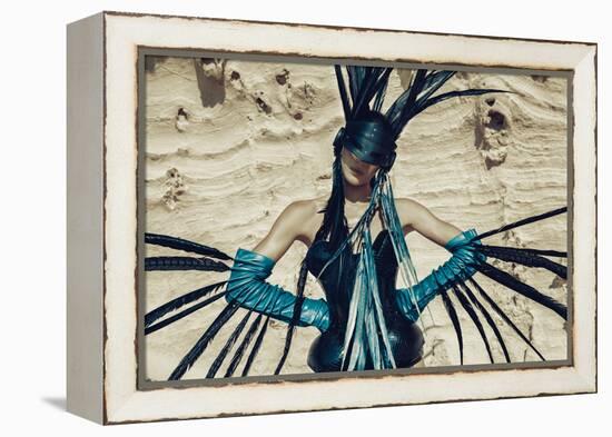 Female Model Wearing Feathers-Luis Beltran-Framed Premier Image Canvas