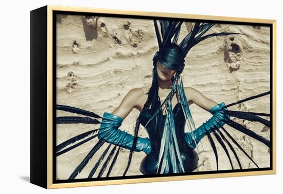 Female Model Wearing Feathers-Luis Beltran-Framed Premier Image Canvas