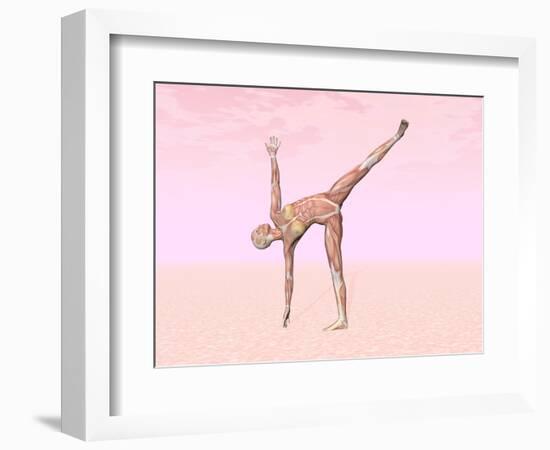 Female Musculature Performing Half Moon Yoga Pose-null-Framed Premium Giclee Print