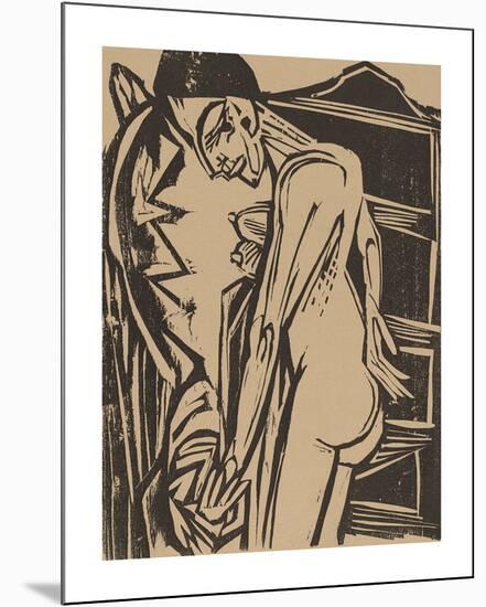 Female Nude Before a Cabinet-Ernst Ludwig Kirchner-Mounted Premium Giclee Print