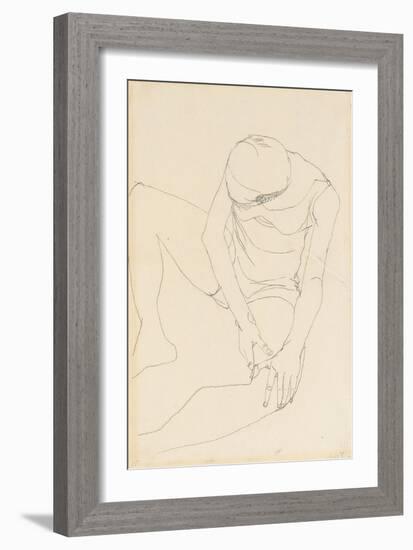 Female Nude Bent Forward, Both Hands on the Left Thigh, 1913-Egon Schiele-Framed Giclee Print