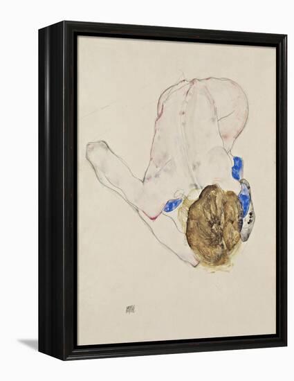 Female nude bent forward with blue stockings. 1912-Egon Schiele-Framed Premier Image Canvas