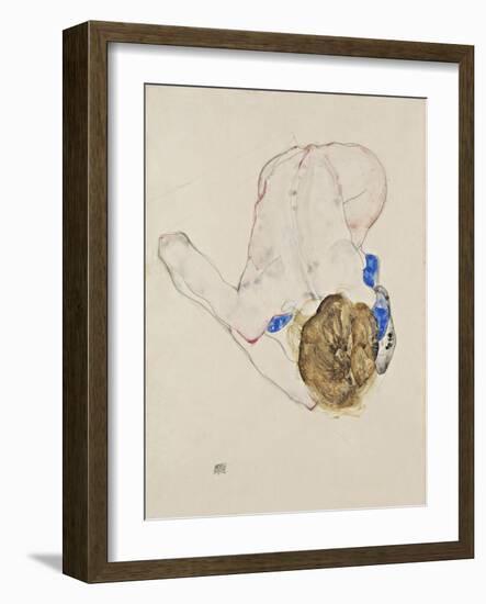 Female nude bent forward with blue stockings. 1912-Egon Schiele-Framed Giclee Print