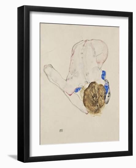 Female nude bent forward with blue stockings. 1912-Egon Schiele-Framed Giclee Print