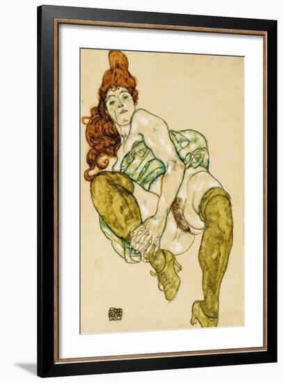 Female Nude Clasping Right Leg, 1917-Egon Schiele-Framed Giclee Print