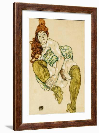 Female Nude Clasping Right Leg, 1917-Egon Schiele-Framed Giclee Print