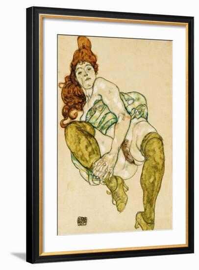 Female Nude Clasping Right Leg, 1917-Egon Schiele-Framed Giclee Print