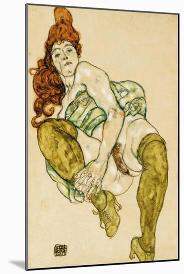 Female Nude Clasping Right Leg, 1917-Egon Schiele-Mounted Giclee Print