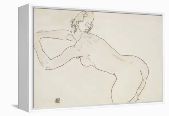 Female Nude Kneeling and Bending Forward to the Left, 1918-Egon Schiele-Framed Premier Image Canvas