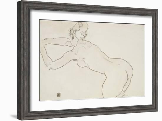 Female Nude Kneeling and Bending Forward to the Left, 1918-Egon Schiele-Framed Giclee Print