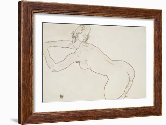 Female Nude Kneeling and Bending Forward to the Left, 1918-Egon Schiele-Framed Giclee Print