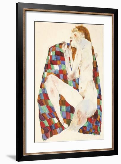 Female Nude on Coloured Blanket, c.1911-Egon Schiele-Framed Serigraph