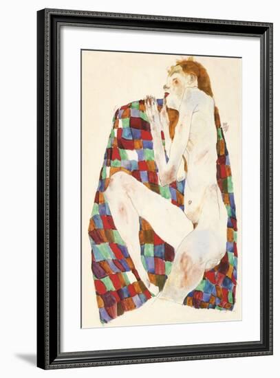 Female Nude on Coloured Blanket, c.1911-Egon Schiele-Framed Serigraph