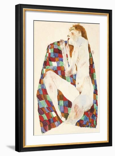 Female Nude on Coloured Blanket, c.1911-Egon Schiele-Framed Serigraph