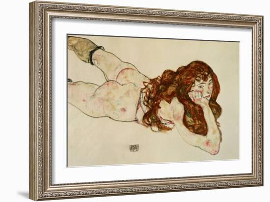 Female Nude on Her Stomach, 1917-Egon Schiele-Framed Giclee Print