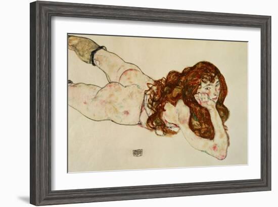 Female Nude on Her Stomach, 1917-Egon Schiele-Framed Giclee Print