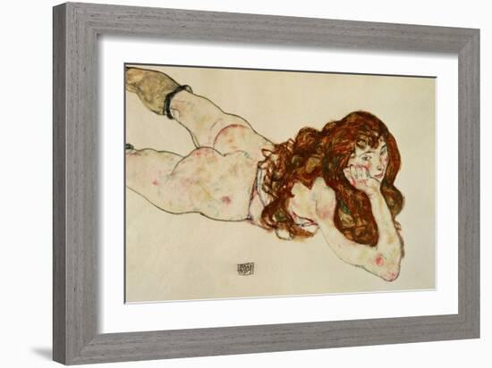 Female Nude on Her Stomach, 1917-Egon Schiele-Framed Giclee Print