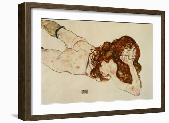 Female Nude on Her Stomach, 1917-Egon Schiele-Framed Giclee Print