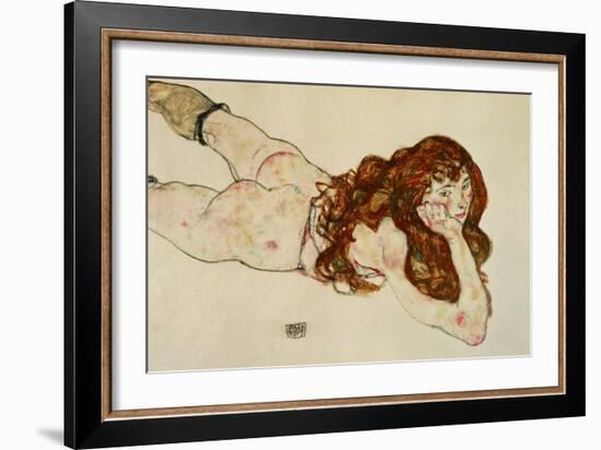 Female Nude on Her Stomach, 1917-Egon Schiele-Framed Giclee Print