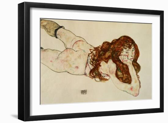 Female Nude on Her Stomach, 1917-Egon Schiele-Framed Giclee Print