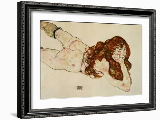 Female Nude on Her Stomach, 1917-Egon Schiele-Framed Giclee Print