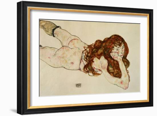 Female Nude on Her Stomach, 1917-Egon Schiele-Framed Giclee Print