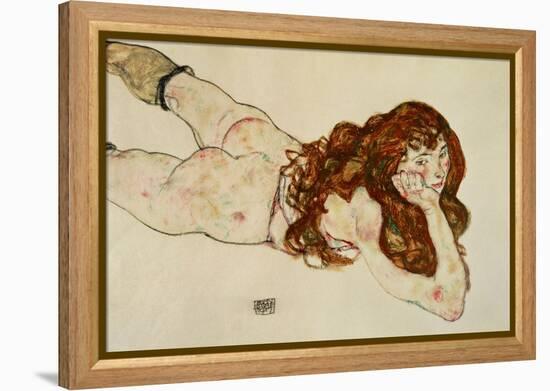 Female Nude on Her Stomach, 1917-Egon Schiele-Framed Premier Image Canvas