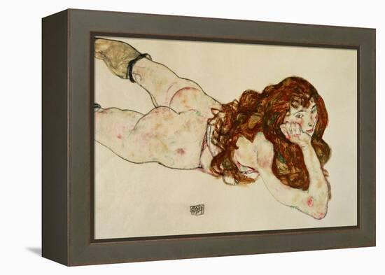 Female Nude on Her Stomach, 1917-Egon Schiele-Framed Premier Image Canvas