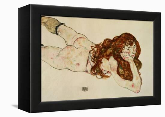 Female Nude on Her Stomach, 1917-Egon Schiele-Framed Premier Image Canvas