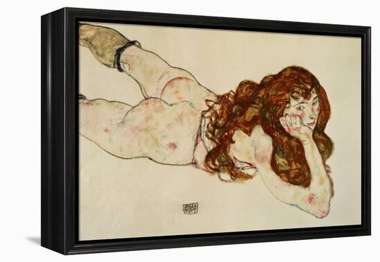 Female Nude on Her Stomach, 1917-Egon Schiele-Framed Premier Image Canvas