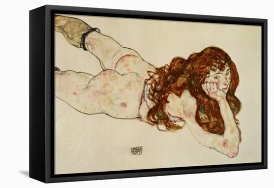 Female Nude on Her Stomach, 1917-Egon Schiele-Framed Premier Image Canvas