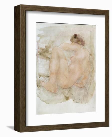 Female nude (pencil and w/c on paper)-Auguste Rodin-Framed Giclee Print