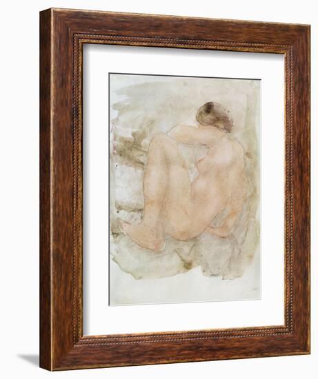 Female nude (pencil and w/c on paper)-Auguste Rodin-Framed Giclee Print