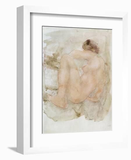 Female nude (pencil and w/c on paper)-Auguste Rodin-Framed Giclee Print