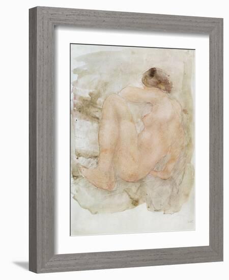 Female nude (pencil and w/c on paper)-Auguste Rodin-Framed Giclee Print