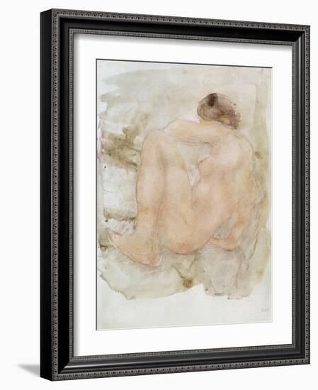 Female nude (pencil and w/c on paper)-Auguste Rodin-Framed Giclee Print