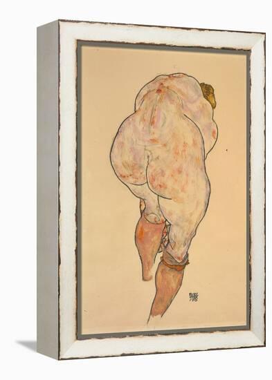 Female Nude Pulling Up Stockings, Rear View, 1918-Egon Schiele-Framed Premier Image Canvas