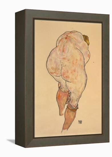 Female Nude Pulling Up Stockings, Rear View, 1918-Egon Schiele-Framed Premier Image Canvas