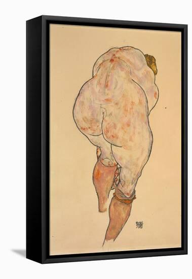 Female Nude Pulling Up Stockings, Rear View, 1918-Egon Schiele-Framed Premier Image Canvas