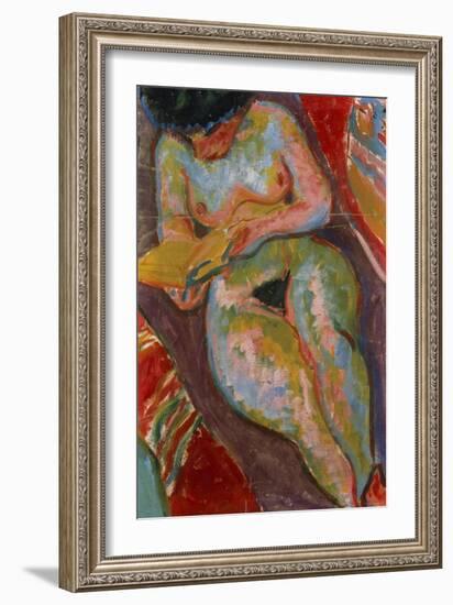 Female Nude (Reading); Weiblicher Akt (Lesend)-Ernst Ludwig Kirchner-Framed Giclee Print