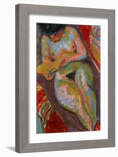 Female Nude (Reading); Weiblicher Akt (Lesend)-Ernst Ludwig Kirchner-Framed Giclee Print