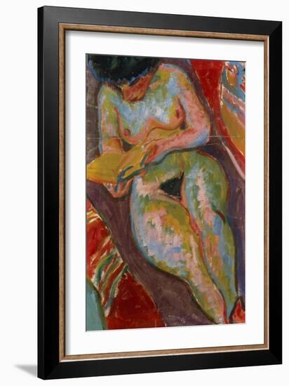 Female Nude (Reading); Weiblicher Akt (Lesend)-Ernst Ludwig Kirchner-Framed Giclee Print