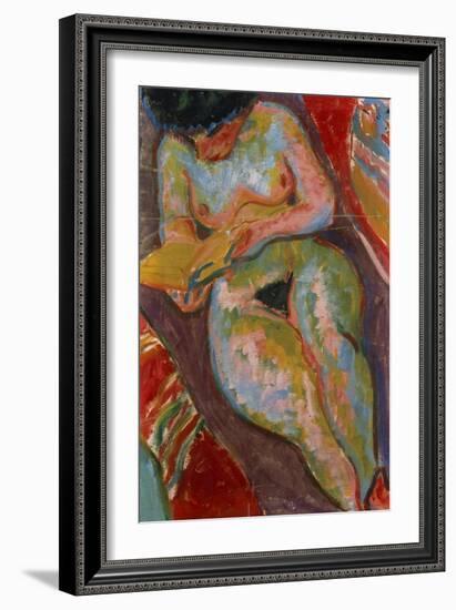 Female Nude (Reading); Weiblicher Akt (Lesend)-Ernst Ludwig Kirchner-Framed Giclee Print